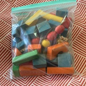 Mixed vintage antique wood building blocks and lacing beads